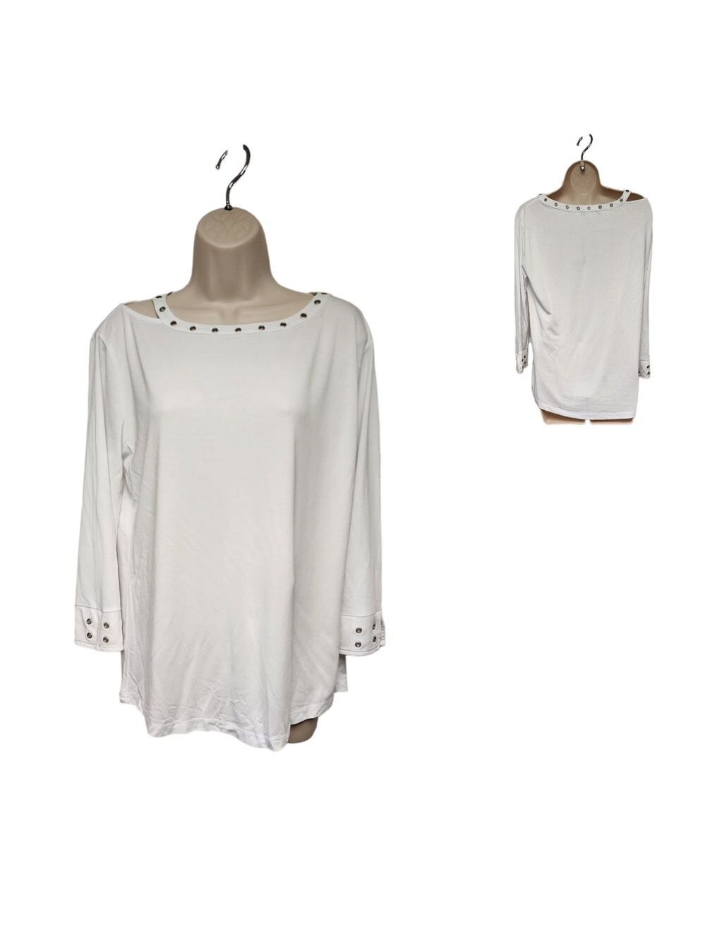 Sharon Young Long Sleeve T-Shirt Cut Out Neckline Blouse Size Medium Color White